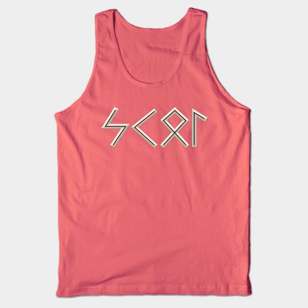 Skol in Futhark Runes - Chiseled and Underlit in Bone and Burnt Wood Tank Top by SolarCross